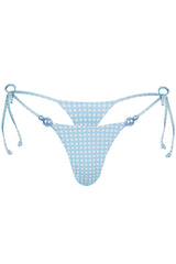 Side-Tie Thong Bikini Bottoms in Blue Gingham Print
