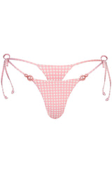 Side-Tie Thong Bikini Bottoms in Pink Gingham Print