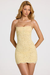 Scalloped-Lace Mini Dress in Butter Yellow