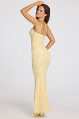 Embellished Square-Neck Maxi Dress in Butter Yellow