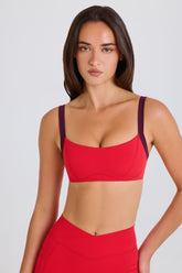 Soft Active Contrast-Trim Sports Bra in Strawberry