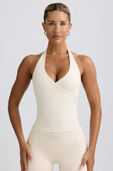 Halterneck Open-Back Tank Top in Vanilla
