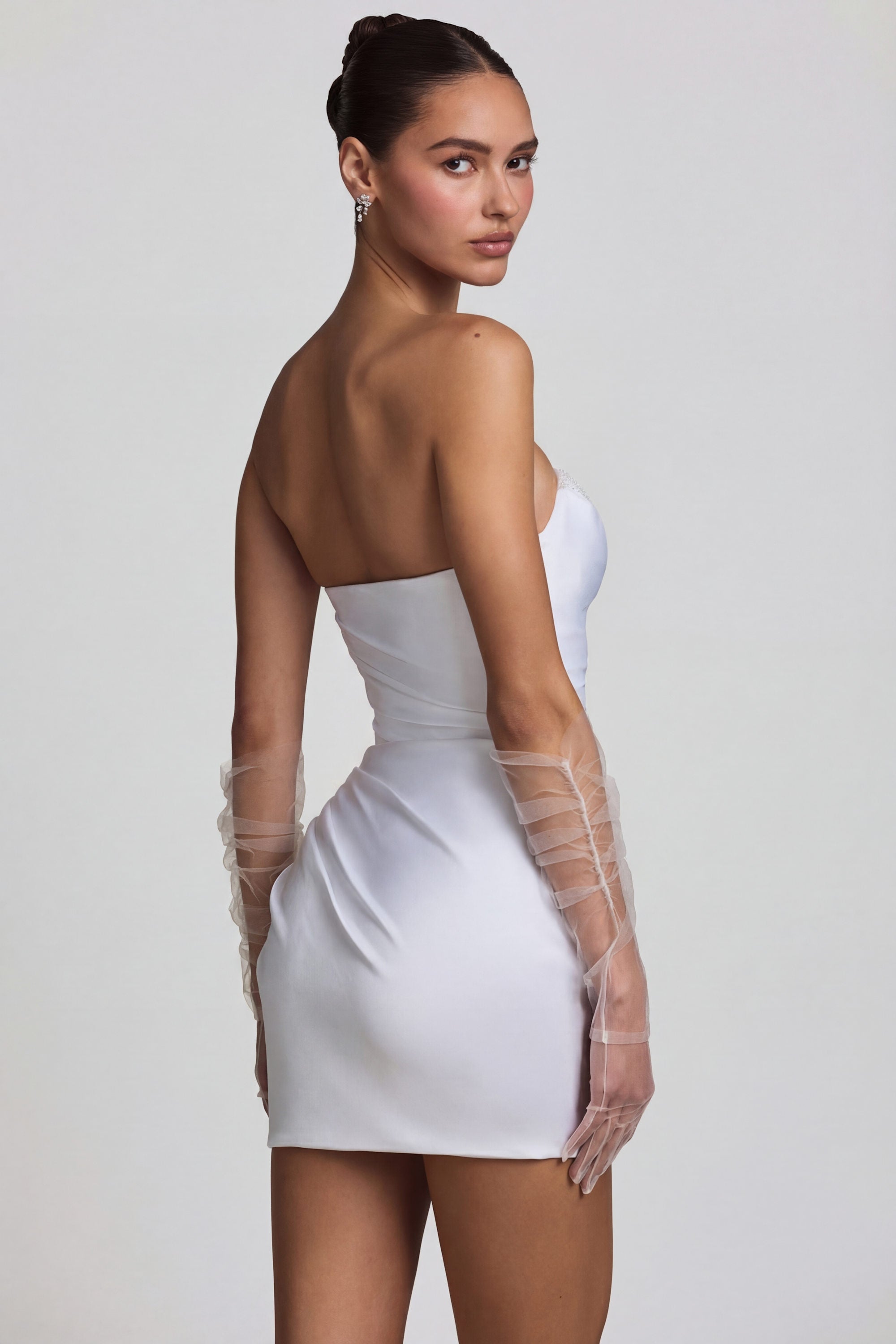 Ruched Corset Mini Dress in White