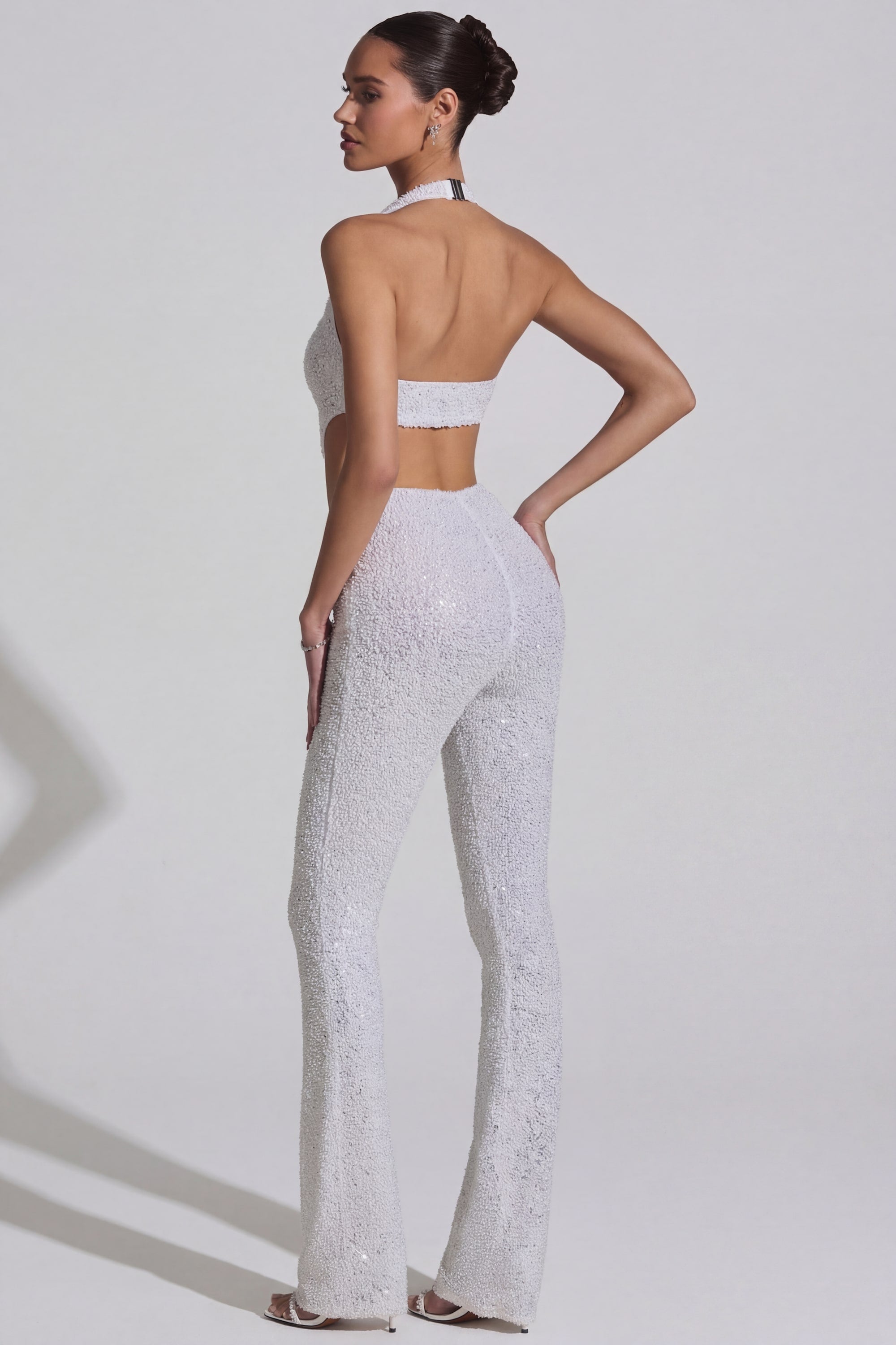 Embellished Cut-Out Jumpsuit in White