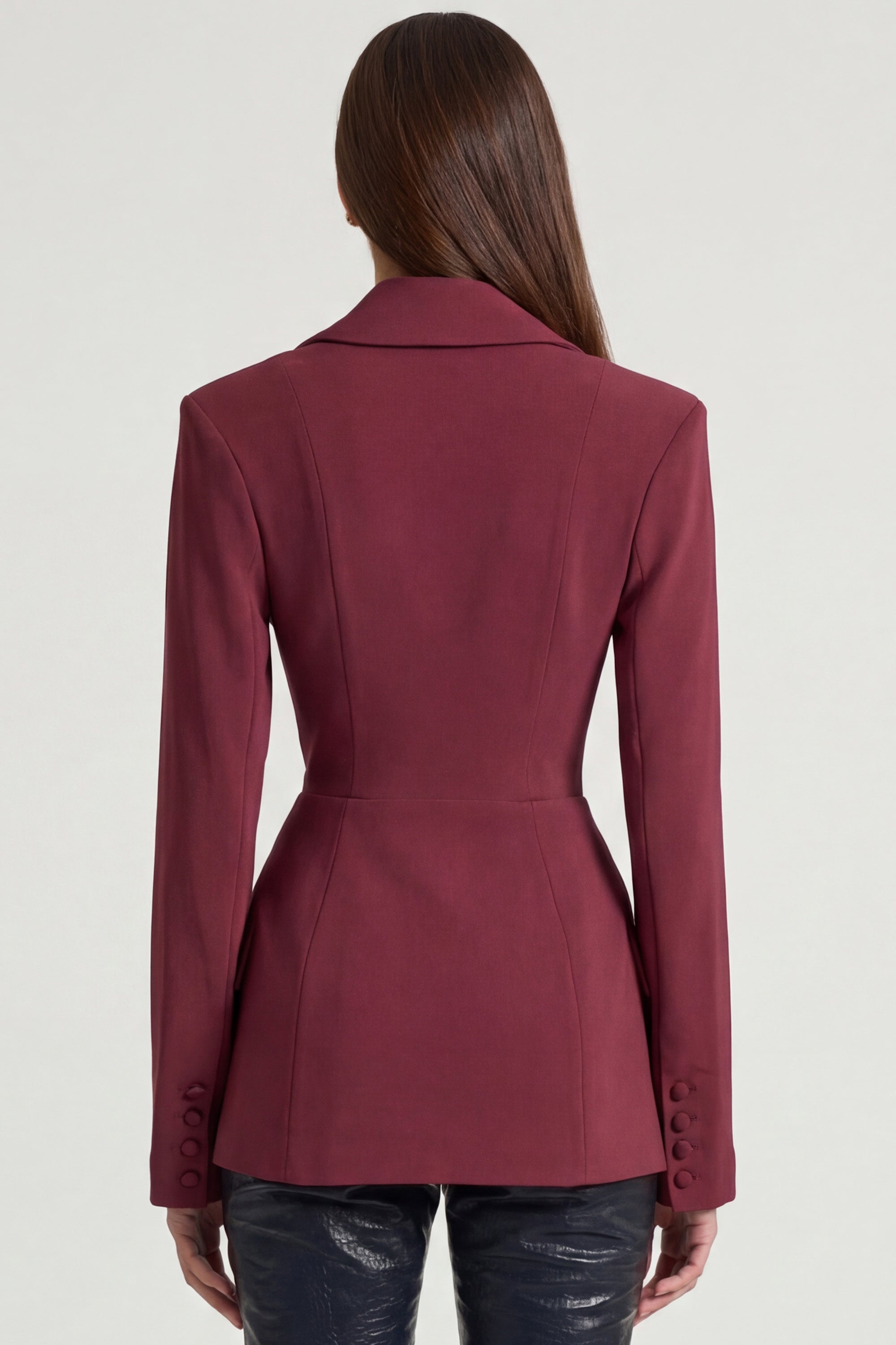 Structured Double-Breasted Blazer in Burgundy