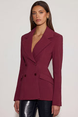 Structured Double-Breasted Blazer in Burgundy