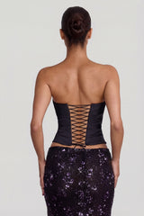Embellished Mid-Rise Thigh-Split Maxi Skirt in Black Purple