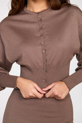 Knit Long-Sleeve Cardigan in Mocha