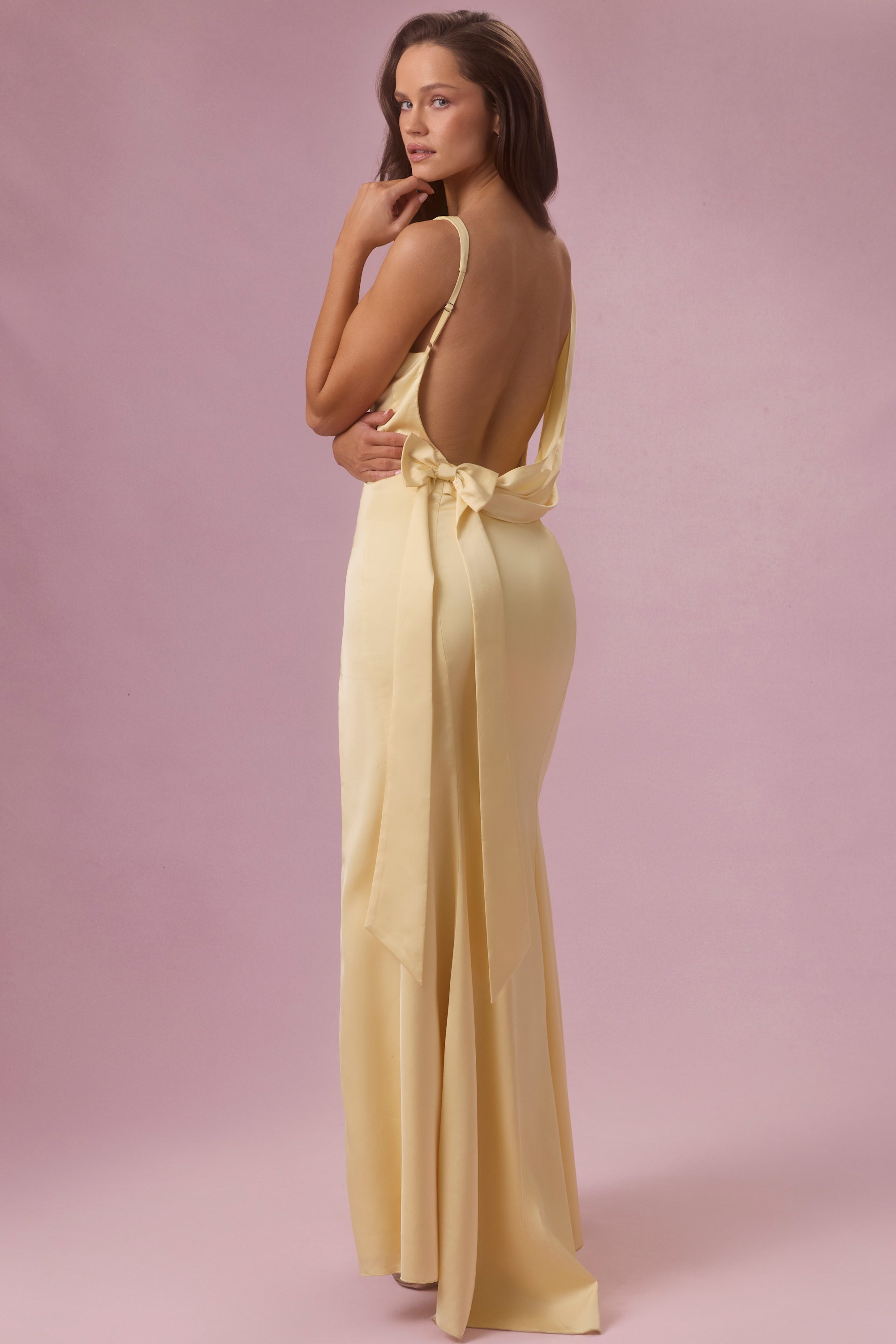 Satin Draped Bridesmaid Dress in Butter