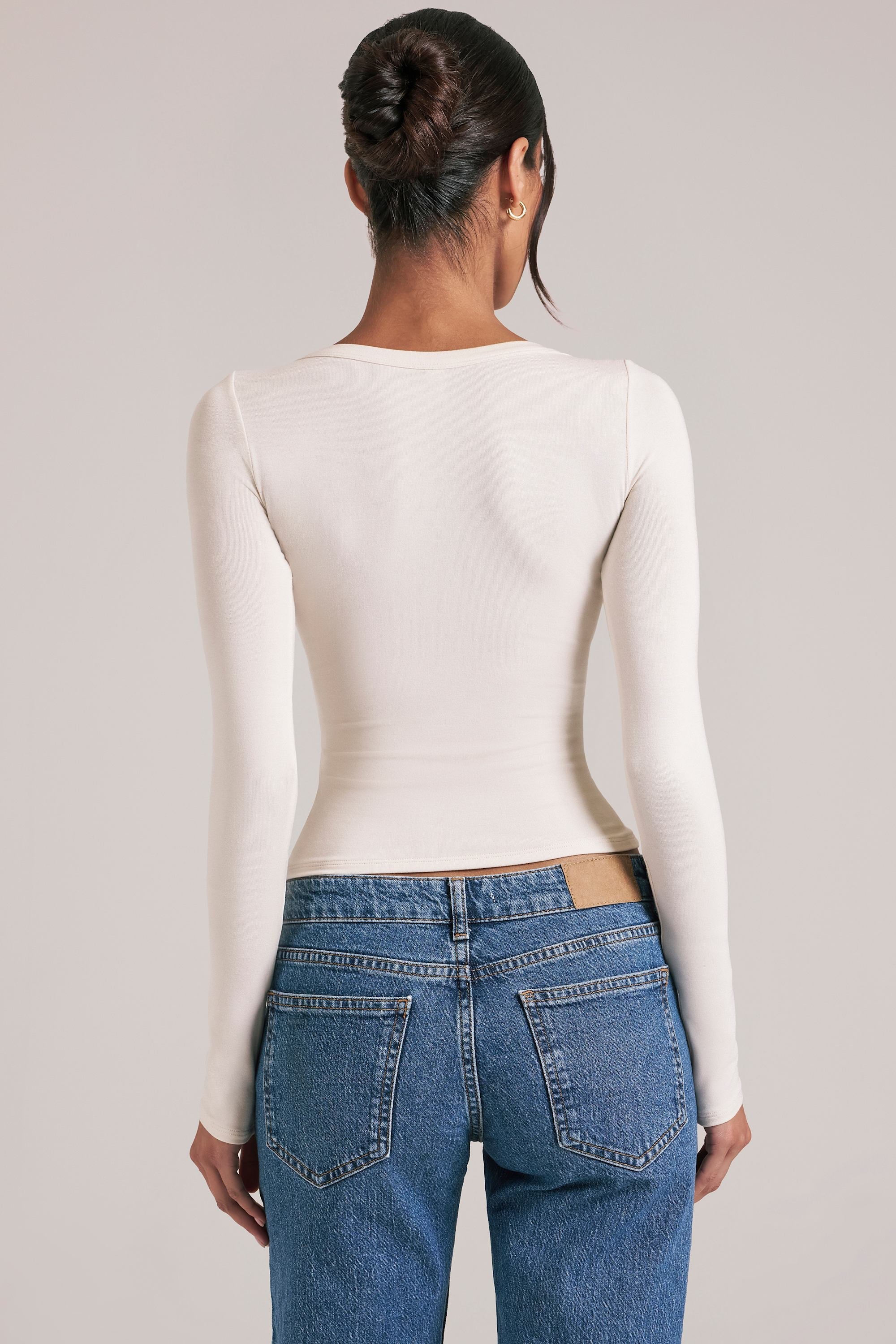 V-Neck Long-Sleeve Top  in Vanilla