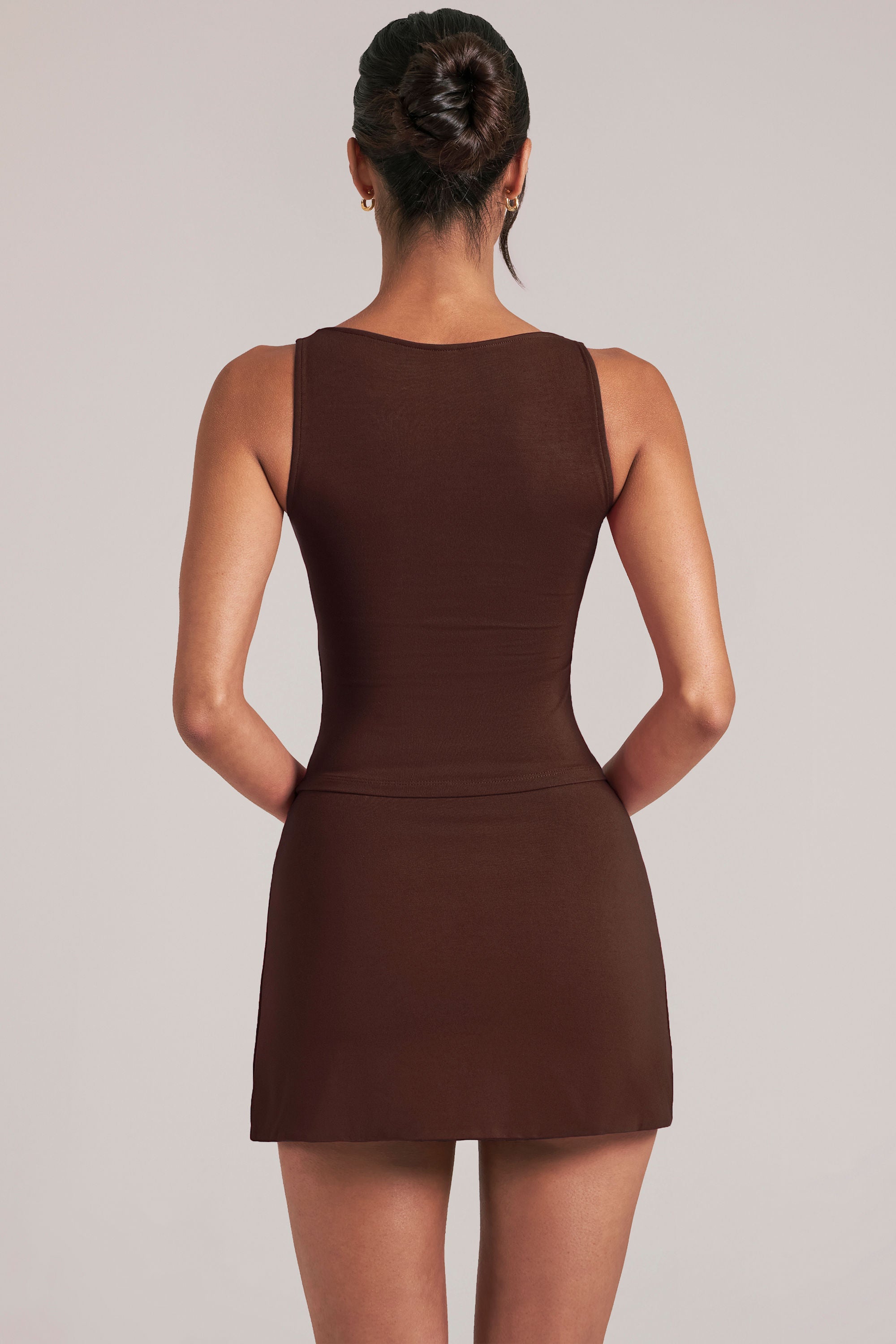 Square-Neck Top  in Chocolate Brown