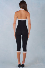 Modal Lace-Trim Capri Jumpsuit  in Black