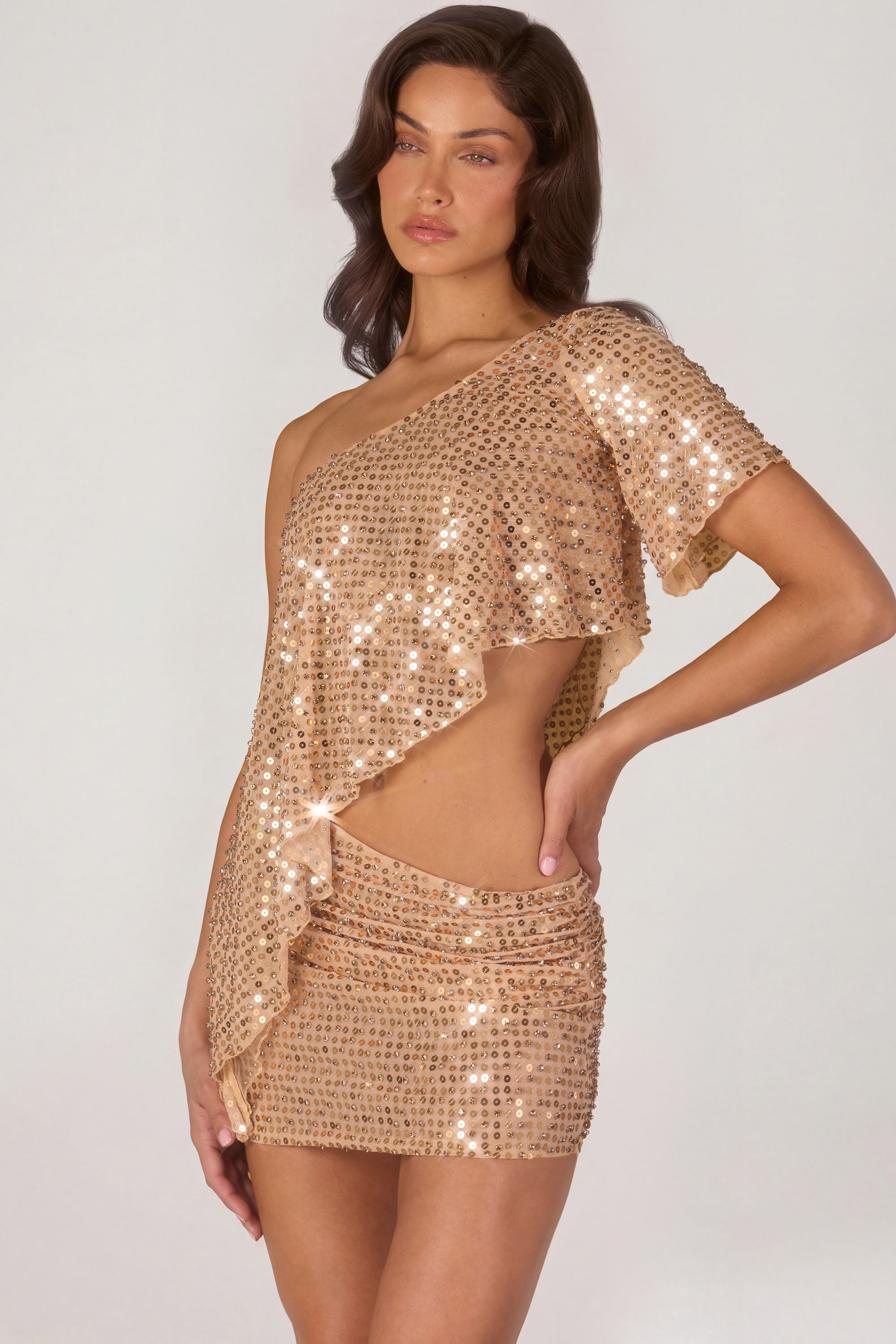 Embellished Micro Mini Skirt in Gold