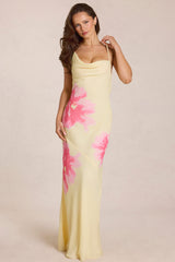 Chiffon Maxi Dress in Yellow Floral Print