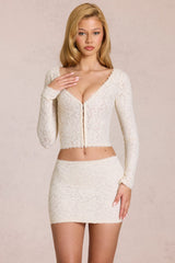 Lace Plunge Cardigan  in Pearl