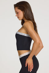 Modal Lace-Trim Bandeau Top  in Black