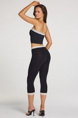 Modal Lace-Trim Mid-Rise Capri Leggings in Black