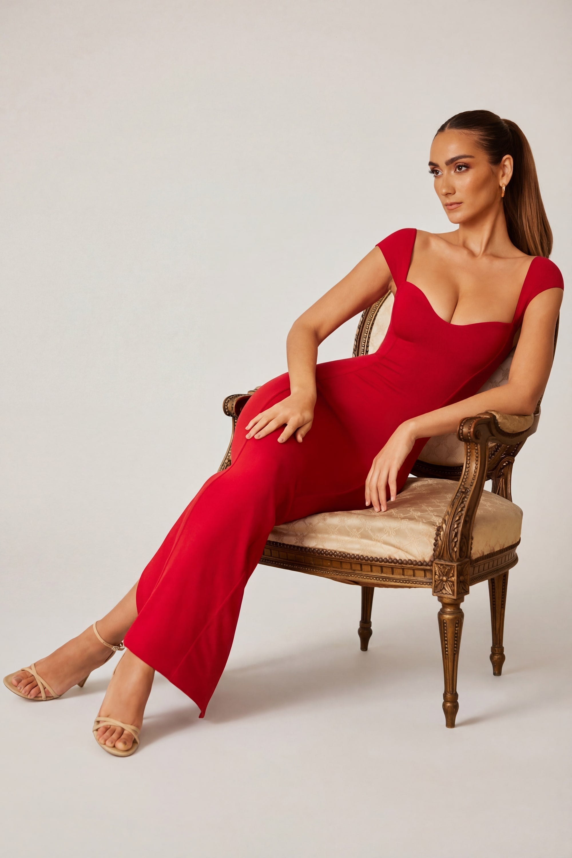 Sweetheart Neckline Maxi Dress in Red