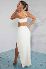 Embellished Knot Front Maxi Skirt in Ivory