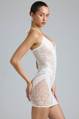 Embellished Halterneck Mini Dress in Ivory