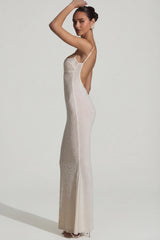 Embellished Backless Maxi Dress in White