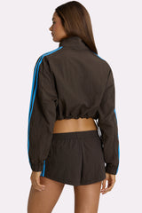 Woven Zip-Up Track Jacket in Truffle