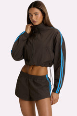 Woven Zip-Up Track Jacket in Truffle