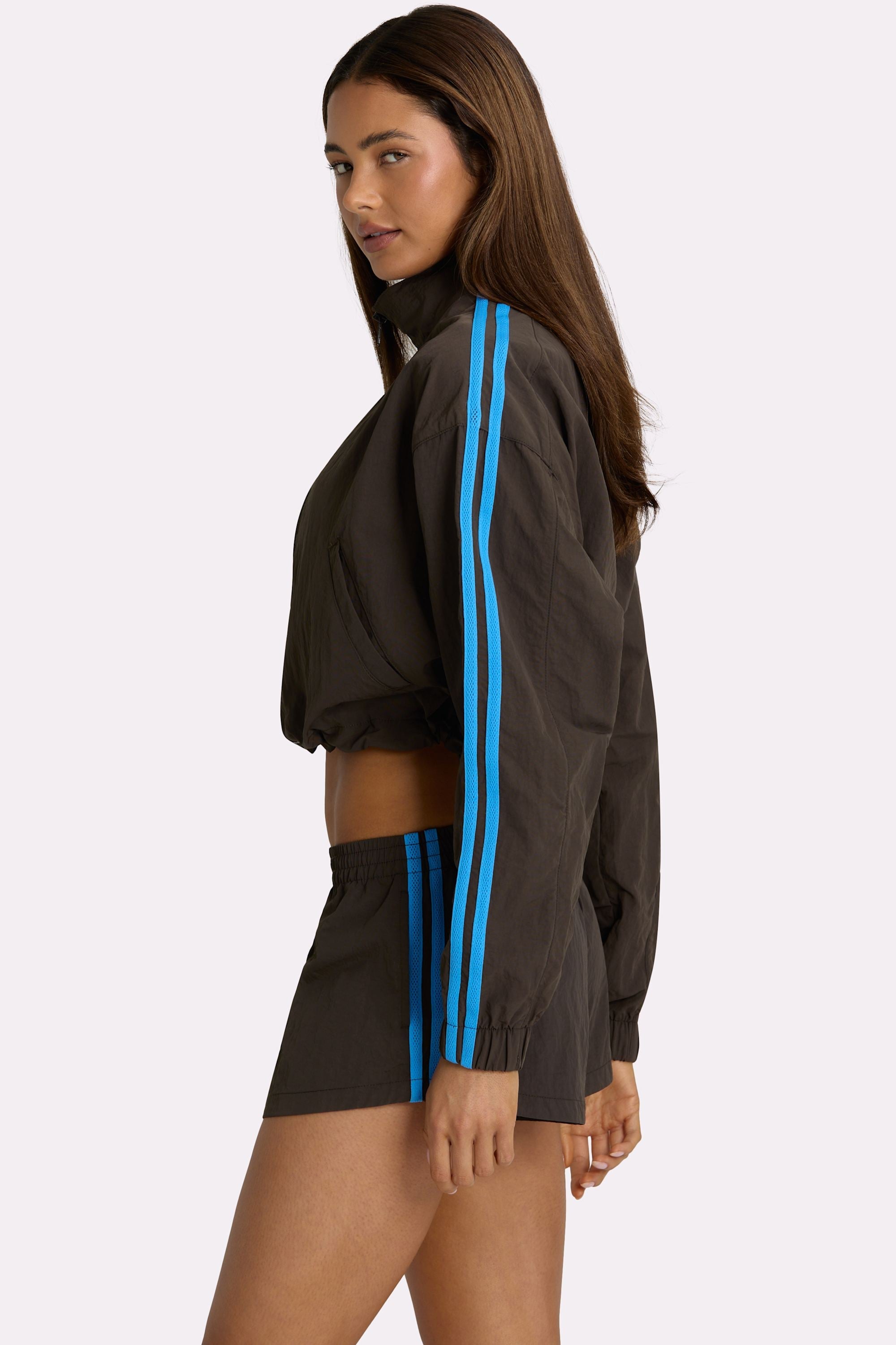 Woven Zip-Up Track Jacket in Truffle