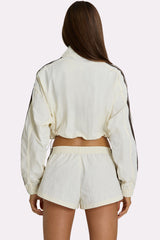 Woven Zip-Up Track Jacket in Coconut