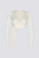 Soft Jersey Wrap Crop Top in White