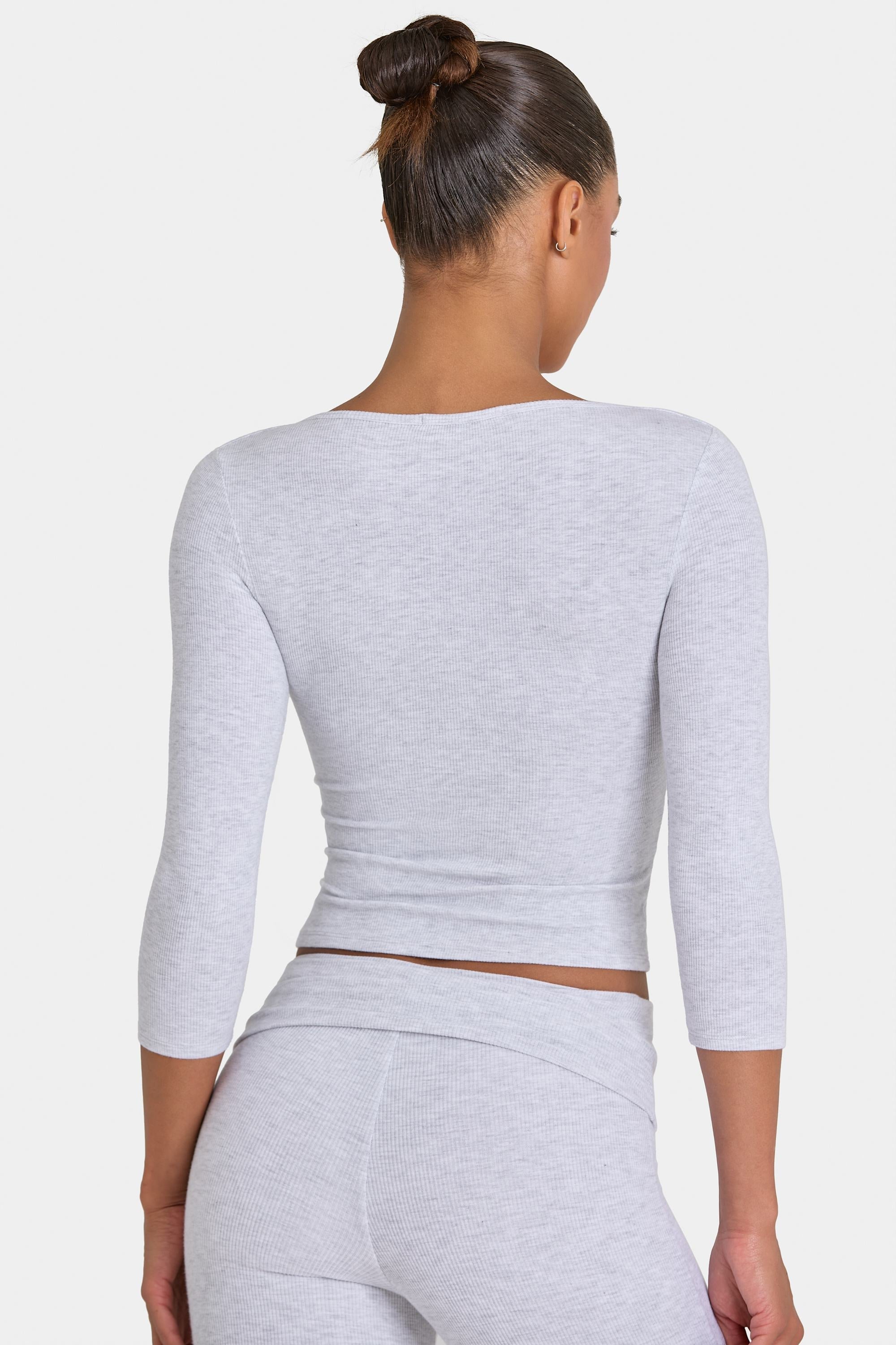 ButterCloud™ 3/4 Sleeve Top in Grey Marl
