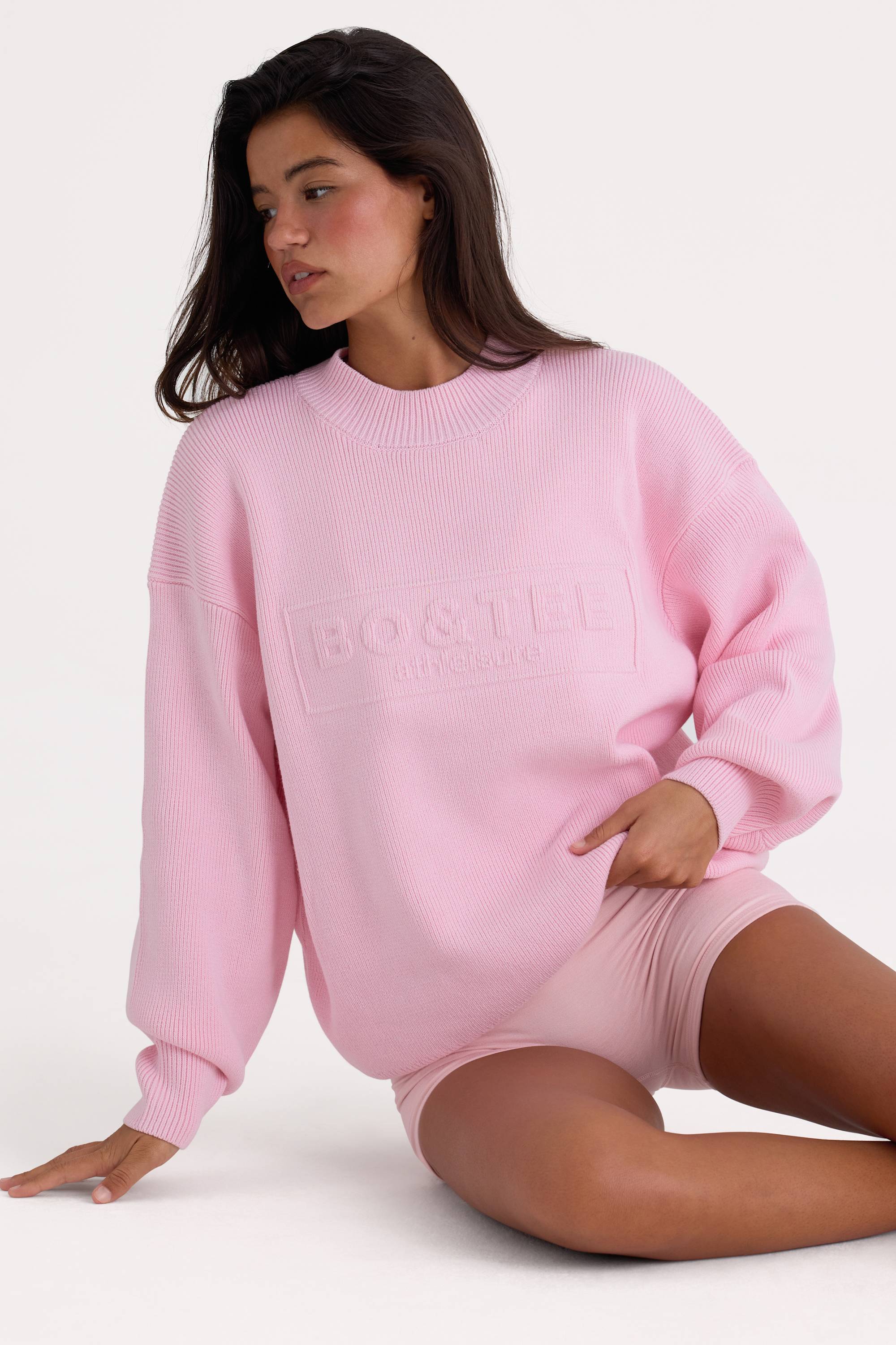 Ribbed Knit Oversized Jumper in Pale Pink