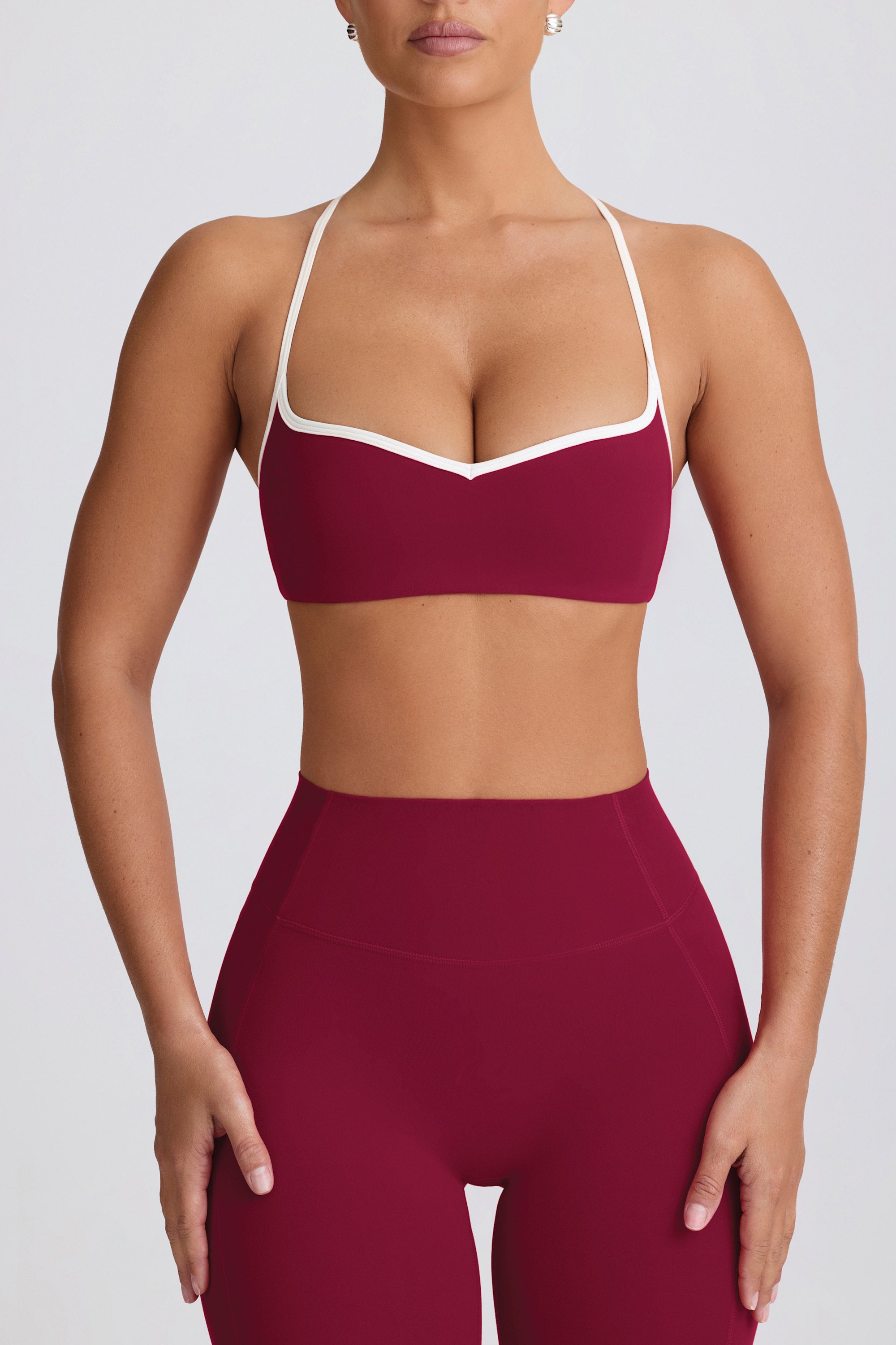 Soft Active Sweetheart-Neck Sports Bra in Cherry