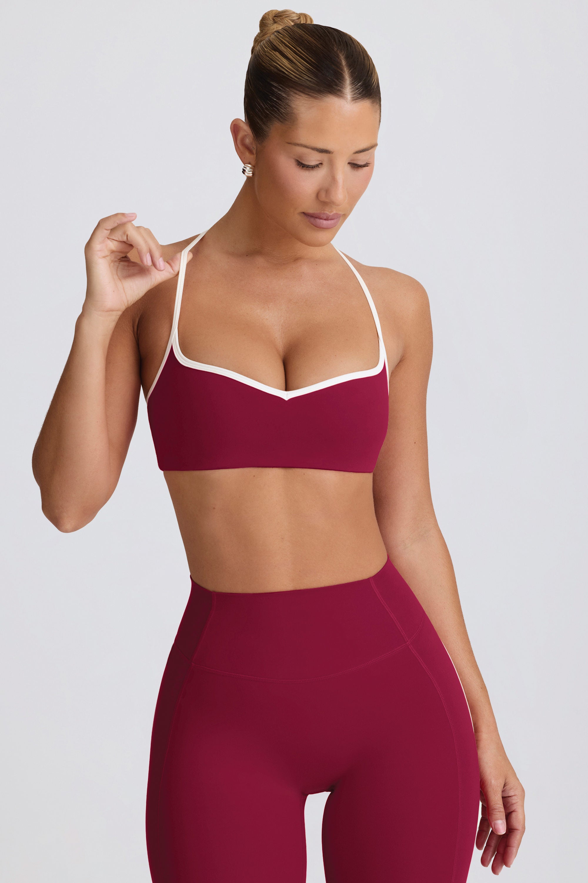 Soft Active Sweetheart-Neck Sports Bra in Cherry