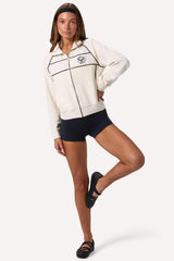 Terry Towelling Zip-Up Cropped Sweatshirt in Ivory