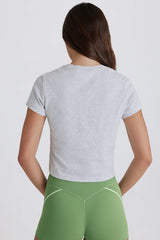 Cropped Graphic T-Shirt in Grey Marl