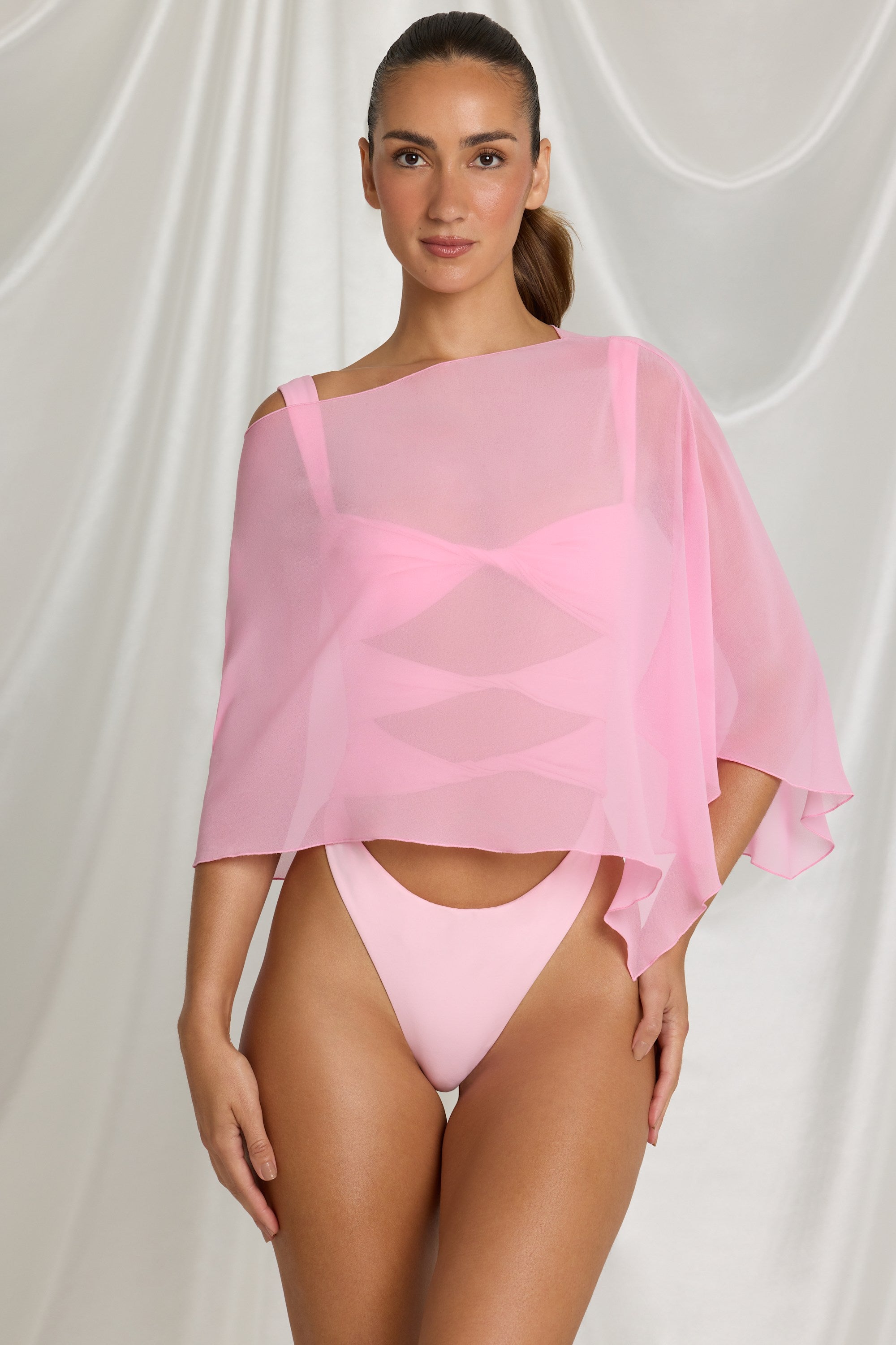 Sheer Poncho in Candyfloss Pink