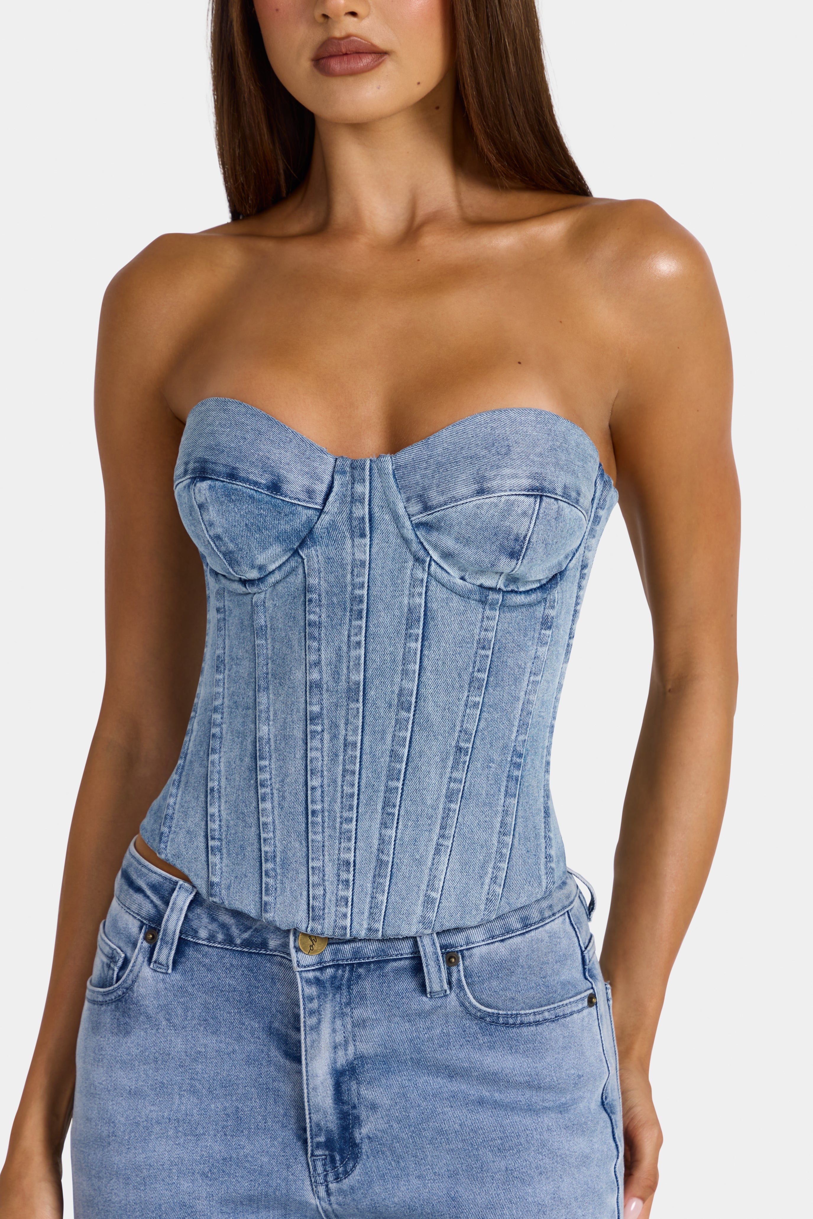 Denim Corset Top in Mid-Blue