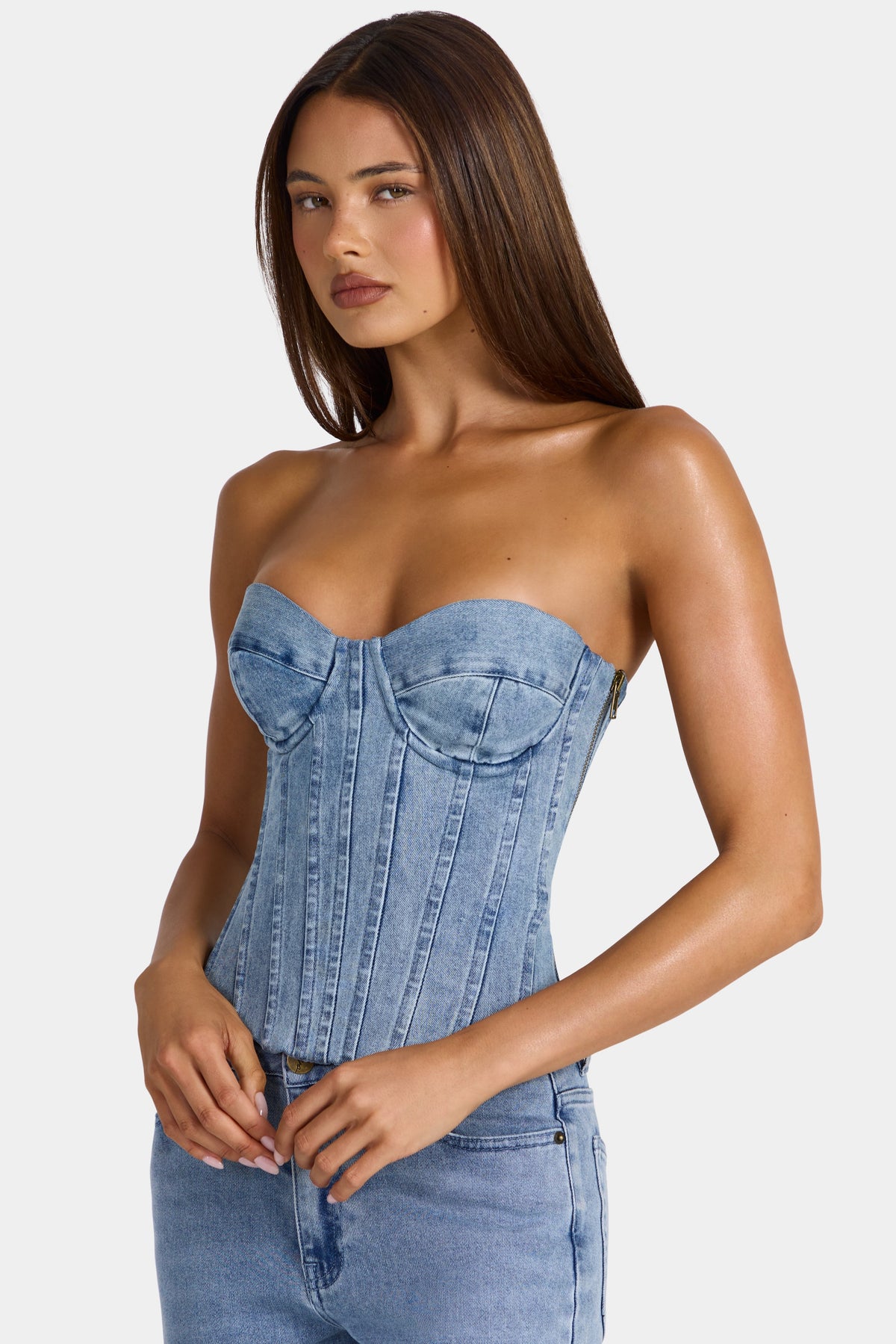 Denim Corset Top in Mid-Blue