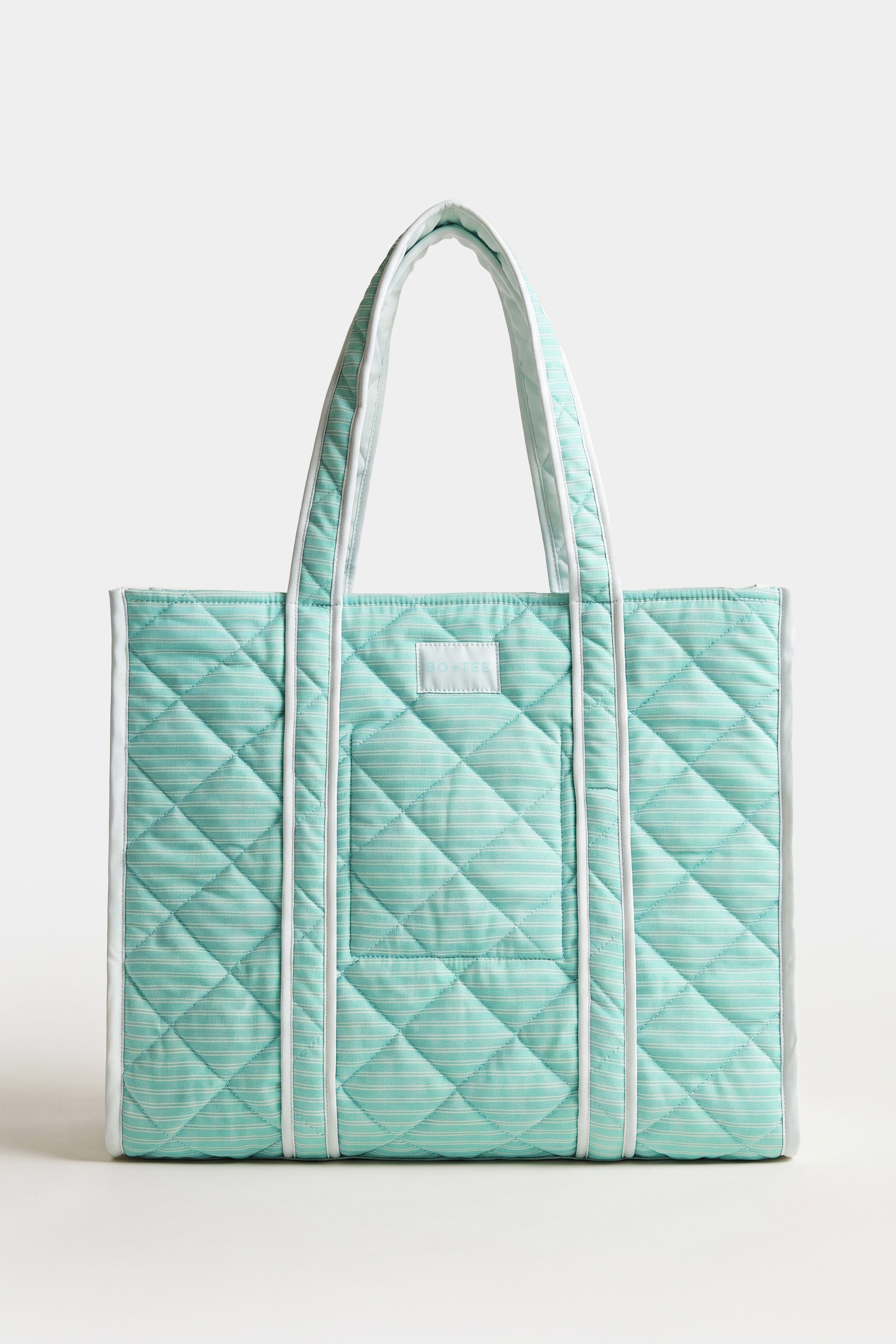 Jersey Tote Bag in Aqua Stripe