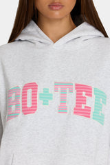Oversized Applique Hoodie in Grey Marl Stripe