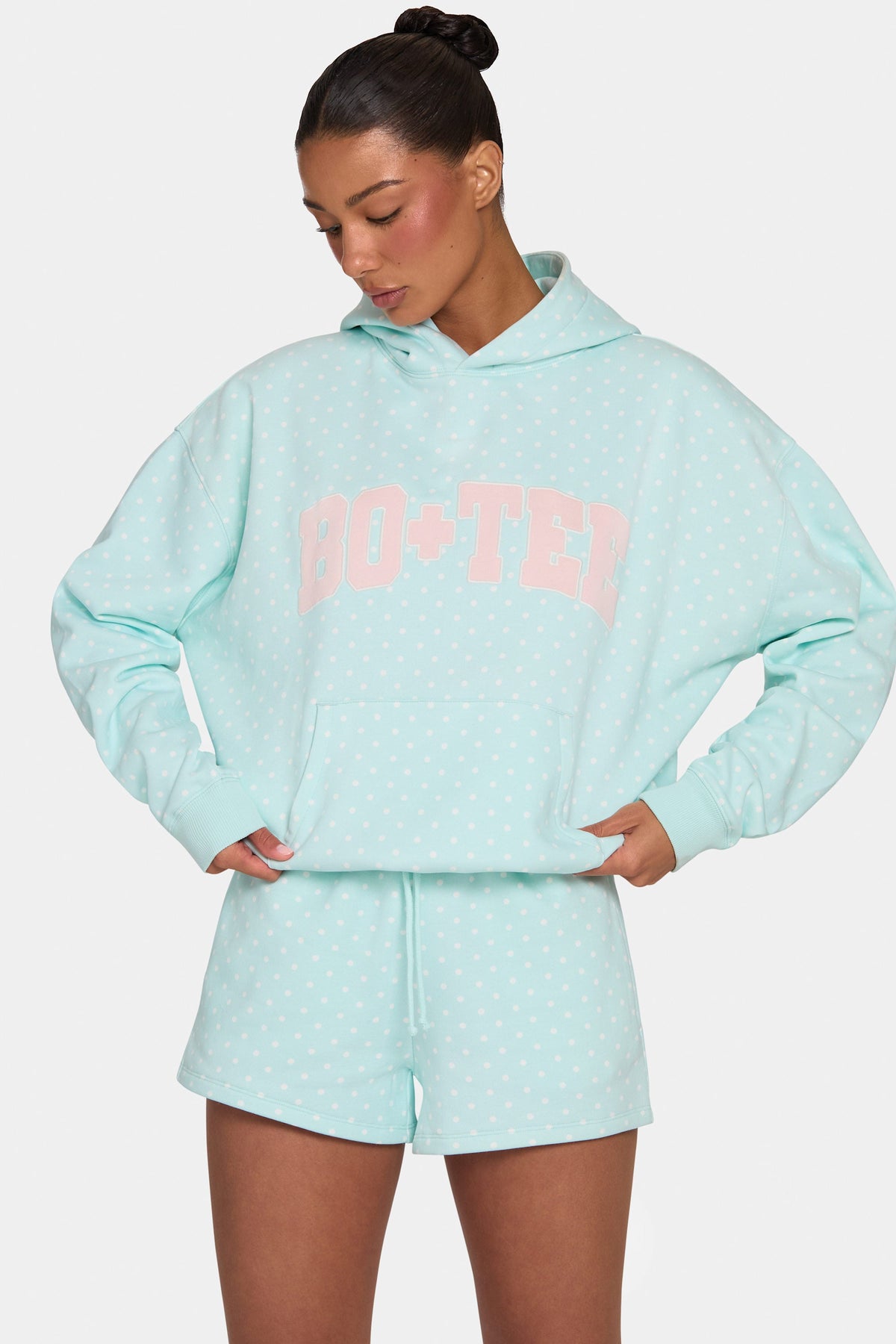 Oversized Applique Hoodie  in Peppermint Polka Dot
