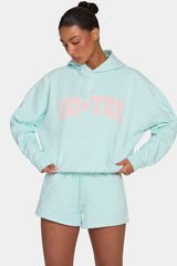 Oversized Applique Hoodie  in Peppermint Polka Dot