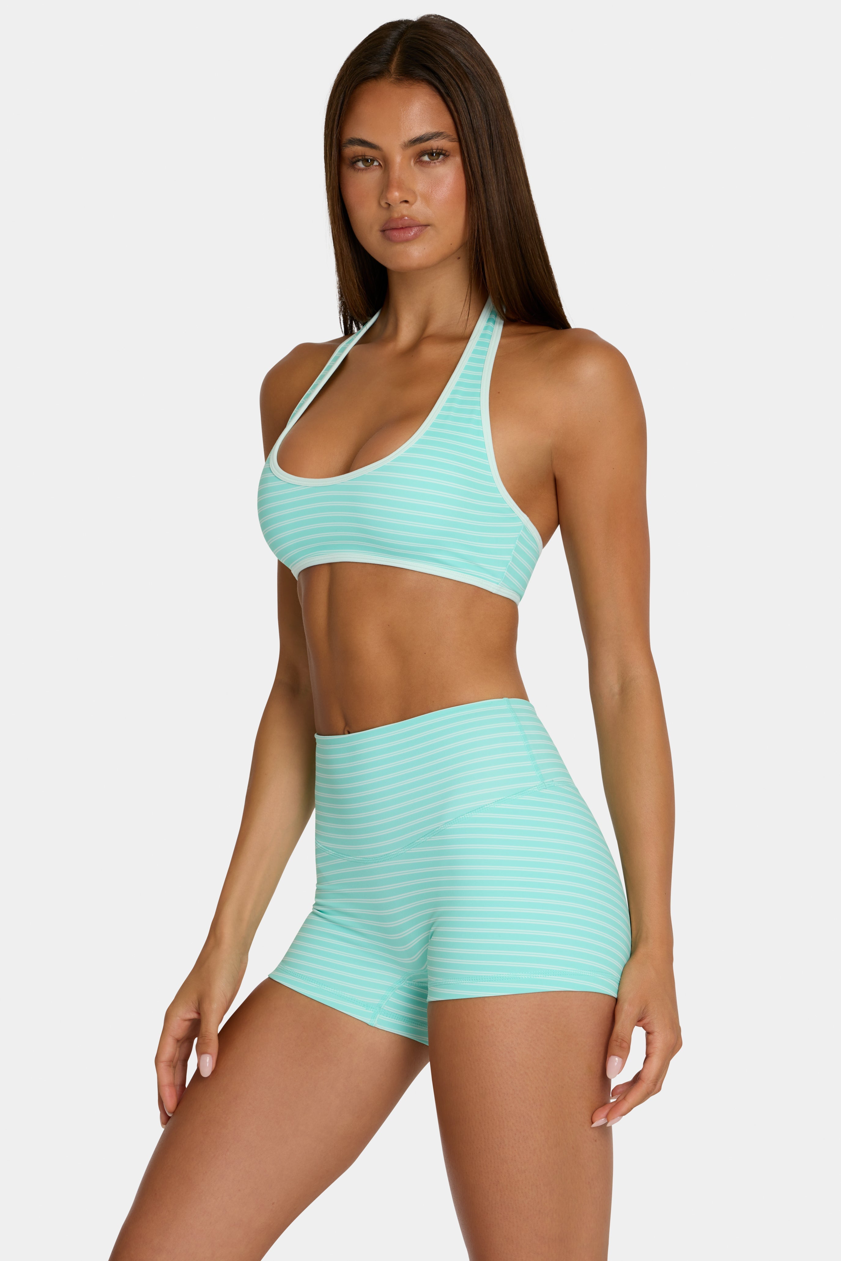 Soft Active Mini Shorts in Aqua Stripe