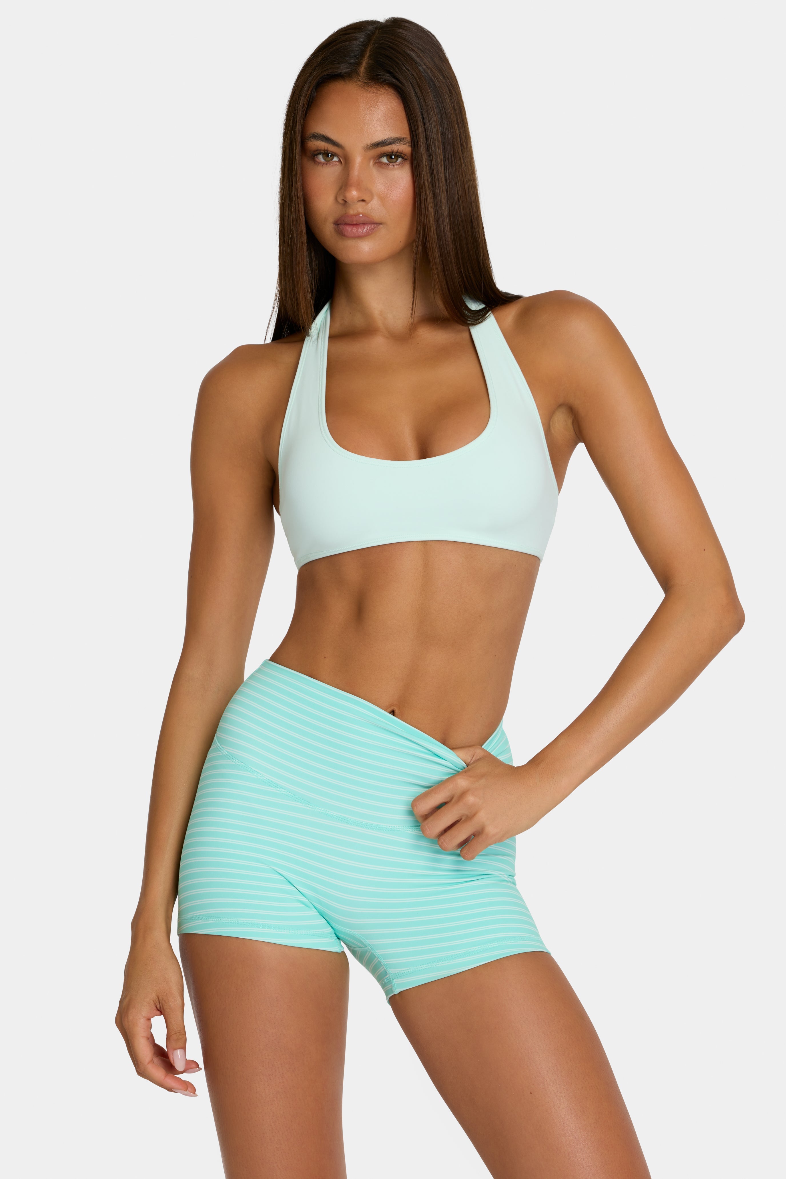 Soft Active Mini Shorts in Aqua Stripe