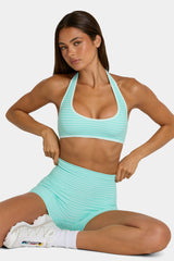Soft Active Reversible Sports Bra in Aqua Stripe