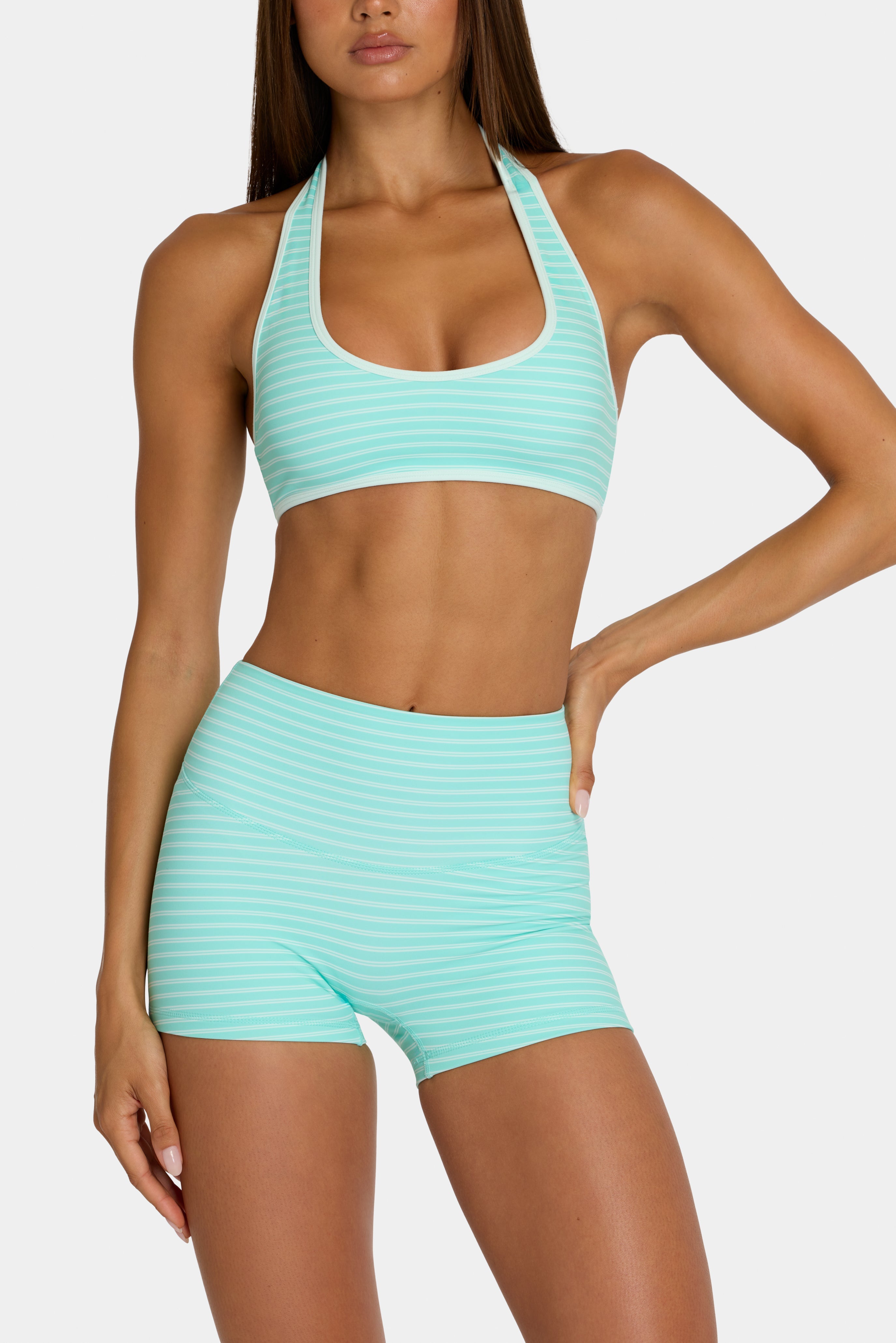 Soft Active Reversible Sports Bra in Aqua Stripe