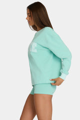 Brushed Jersey Crewneck Sweatshirt in Aqua Stripe