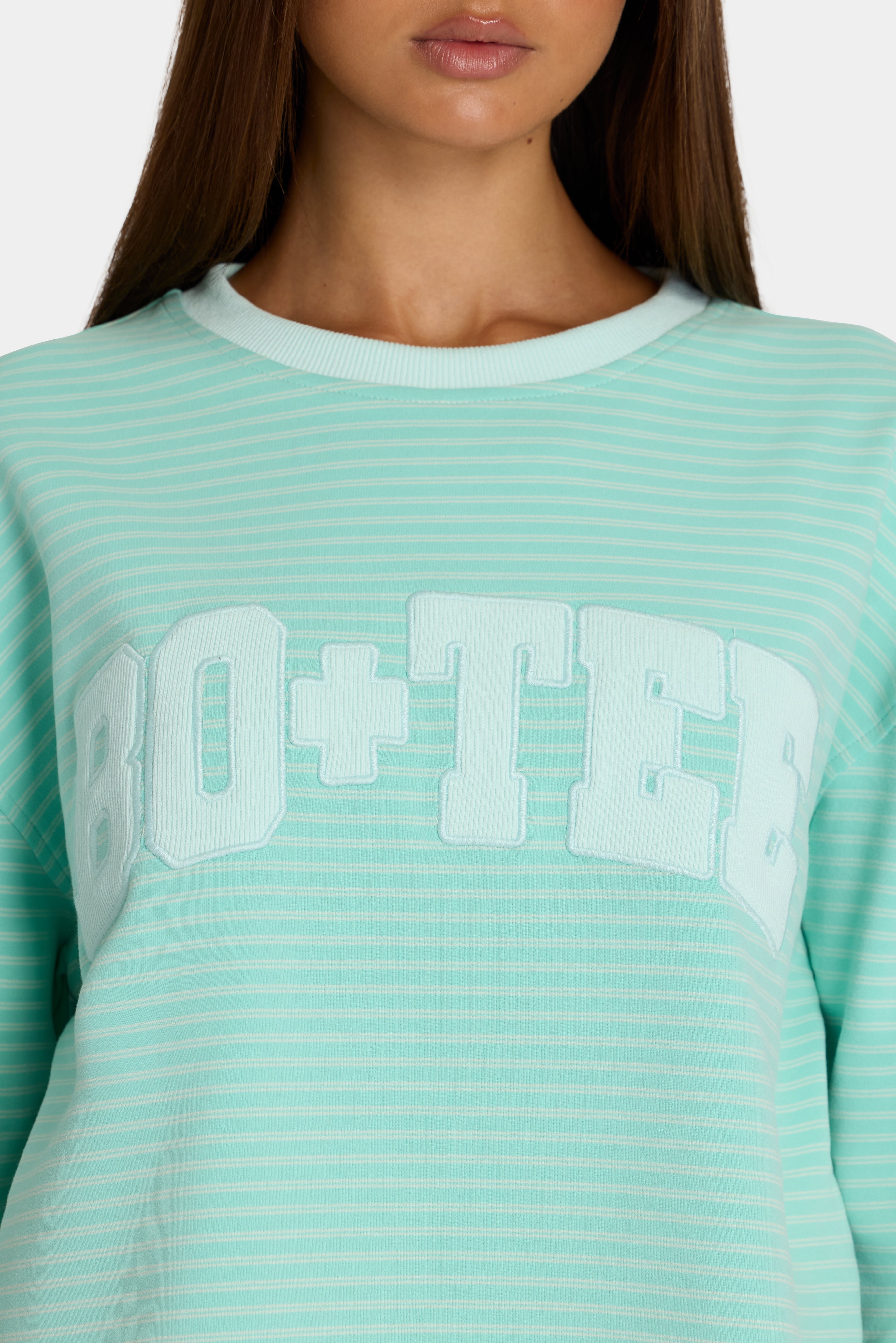 Brushed Jersey Crewneck Sweatshirt in Aqua Stripe