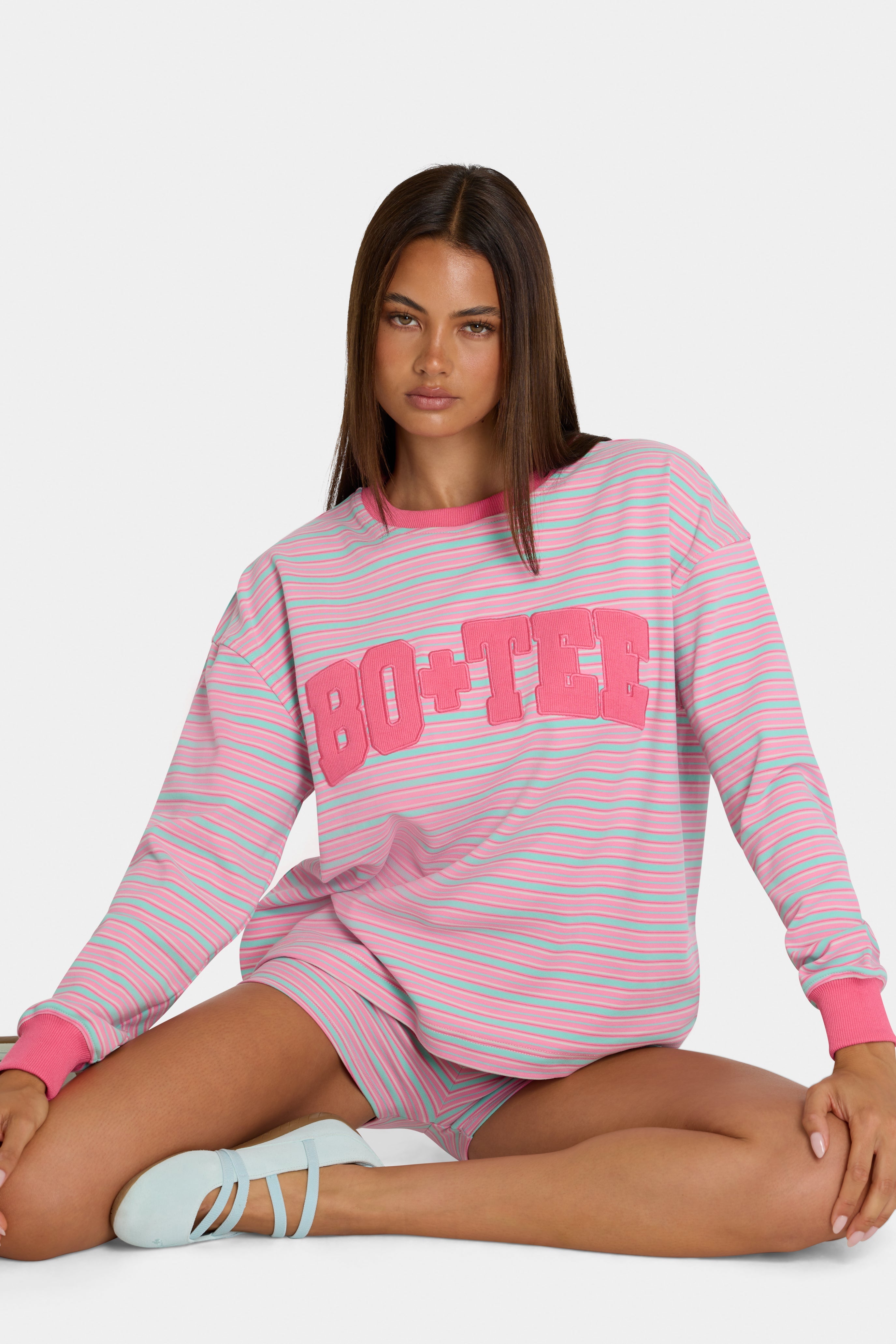 Brushed Jersey Crewneck Sweatshirt in Multi Stripe